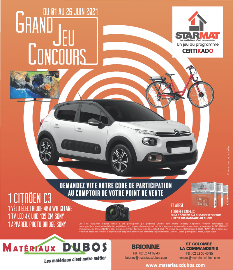 MATERIAUX DUBOS Grand Jeu Concours STARMAT 2021