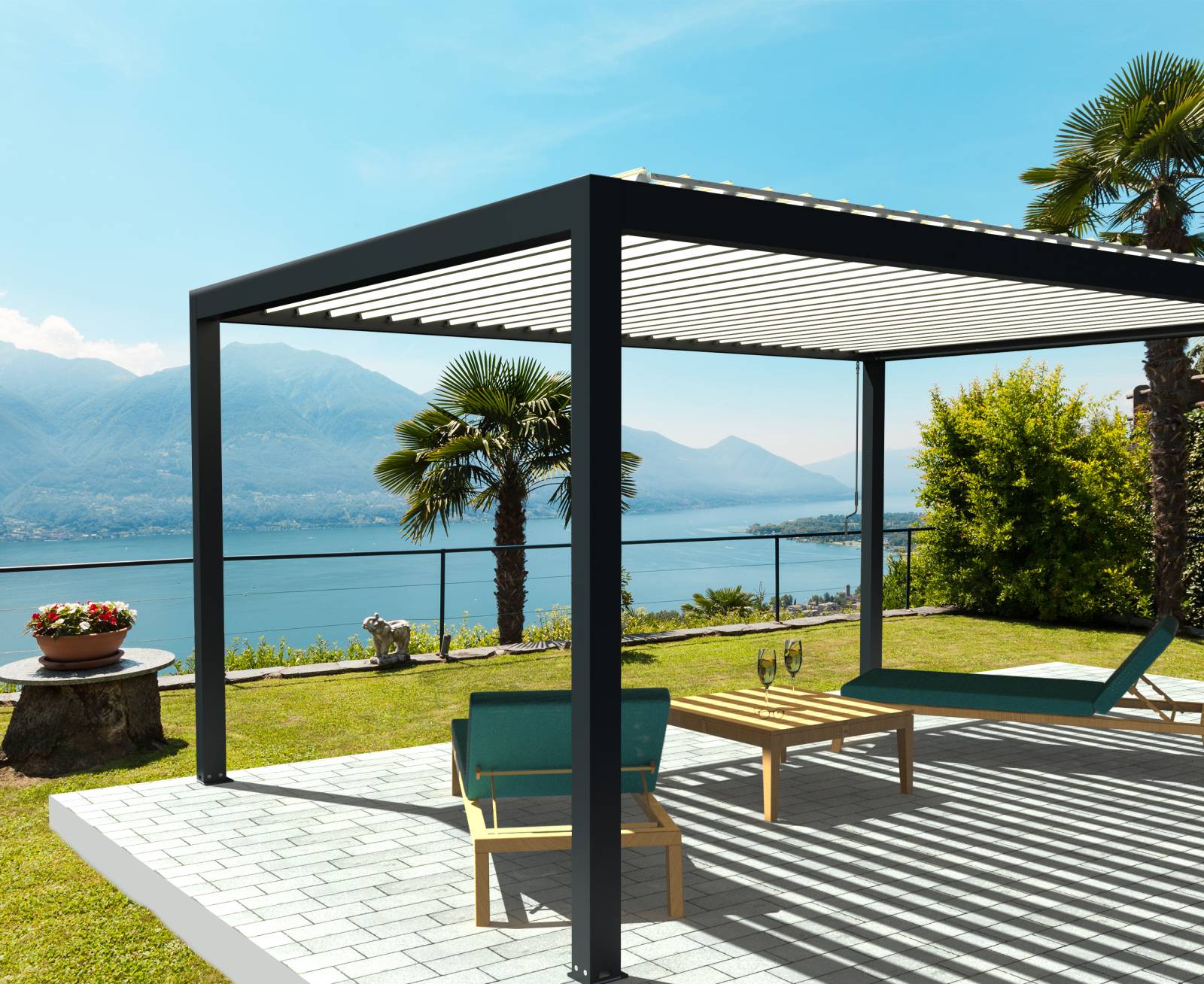 PERGOLA BIOCLIMATIQUE autoportante - modèle MARBELLA - Matériaux Dubos - Brionne - Le Neubourg 27 