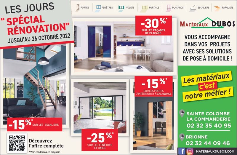 Fenêtres, baies, placard, portes, revêtement de sol, verrière -Rénovation - MATERIAUX DUBOS - 27 - Eure